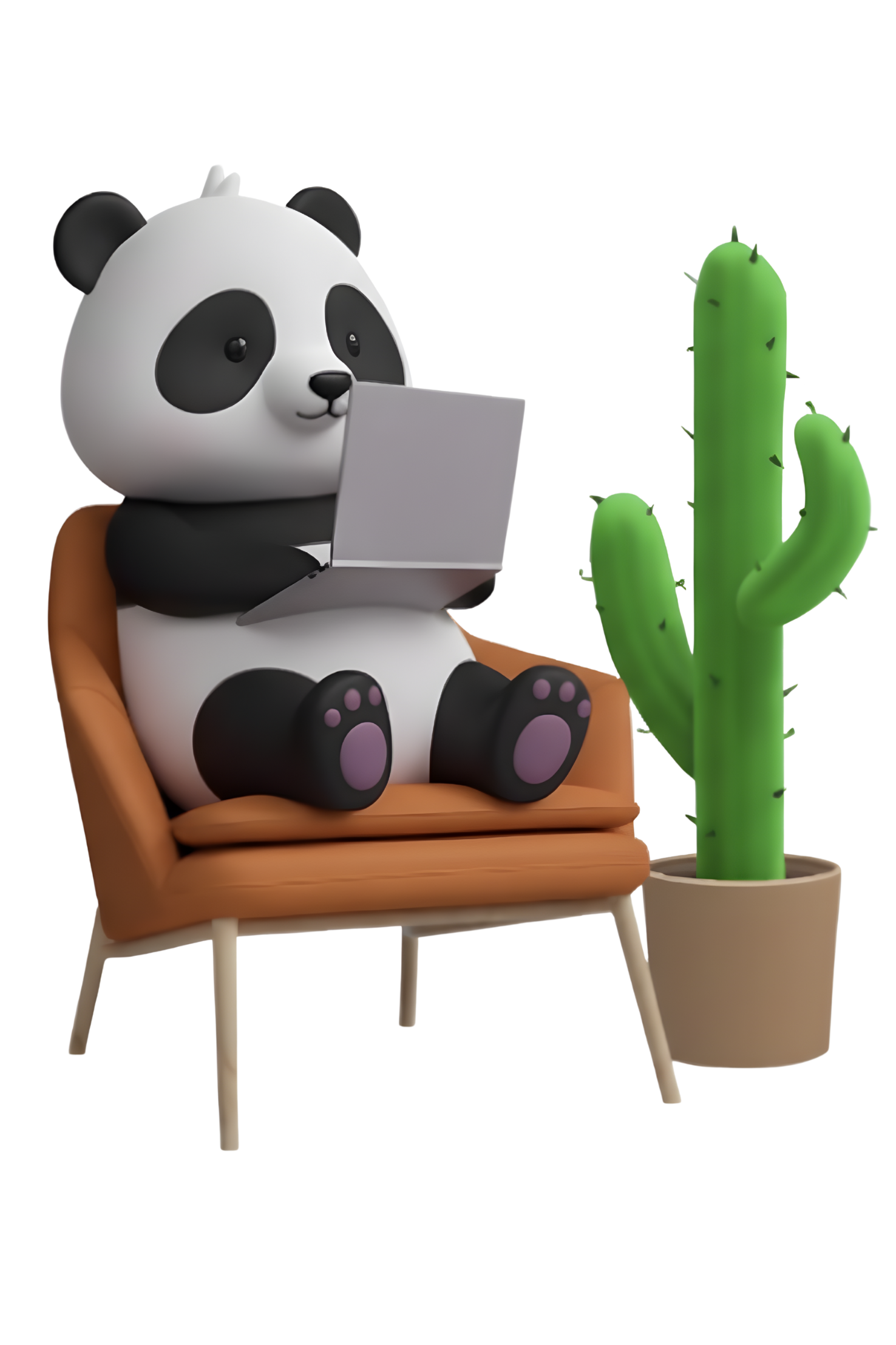 Panda bekerja di laptop